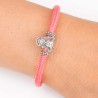 Pulsera cordón de cabo rosa con cierre mosquetón. Con Charm de Virgencita del Rocío en plata de ley. Muestra secundaria.