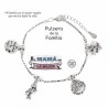 Pulsera cordón de plata con cierre de mosquetón. Con cuatro colgantes en plata de ley de motivos de la madre.