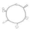 Pulsera de cordón de plata con cierre mosquetón. con cuatro colgantes sobre motivos médicos en plata de ley.