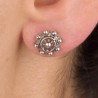 Pendientes de botones charros de plata de primera ley con cierre a presión. Tamaño pequeño de 9 mm. foto en modelo.