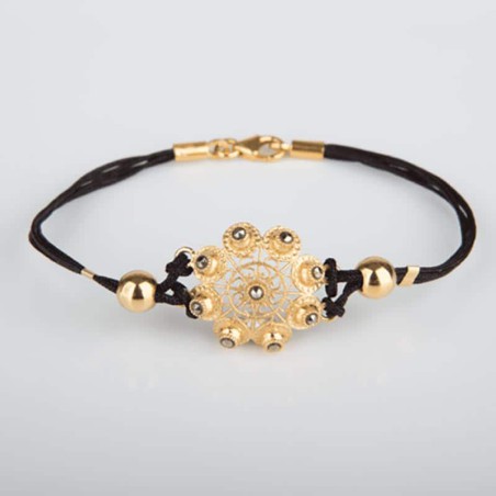 Pulsera botón charro plata chapada marcasitas seda pq