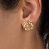 Pendientes botones charros de plata de primera ley con marcasitas. Cierre a presion. Chapados oro 23kt. Grandes 12mm. Modelo