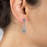 Pendientes Boton y Filigrana lágrima plata con marcasitas. Botón 8mm y Filigrana 30 x 40 mm. Foto modelo.