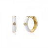 Pendientes Aro exagonal de plata de ley, esmaltado en blanco. Bañados en oro de 18 klt. con circonitas 1mm.
