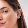 Pendientes Aro exagonal de plata de ley, esmaltado en blanco. Bañados en oro de 18 klt. con circonitas 1mm. Muestra en modelo.