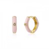 Pendientes Aro exagonal esmaltado en rosa de plata de ley con circonitas 1mm. Bañados en oro de 18klt.