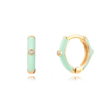 Pendientes Aro exagonal en plata de ley, esmaltados en Verde Menta con circonita 1mm. Bañados en Oro de 18 klt.