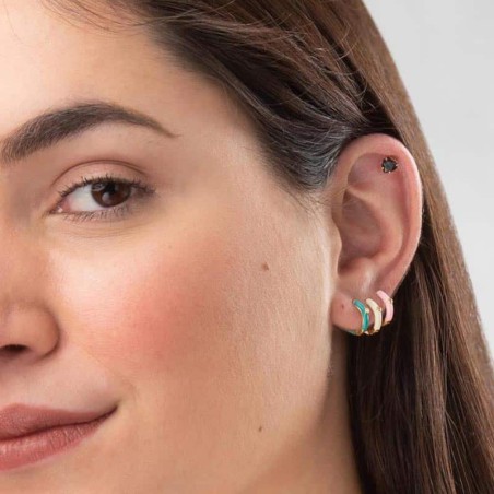 Pendientes Aro exagonal en plata de ley, esmaltados en Verde Menta con circonita 1mm. Bañados en Oro de 18 klt. Modelo
