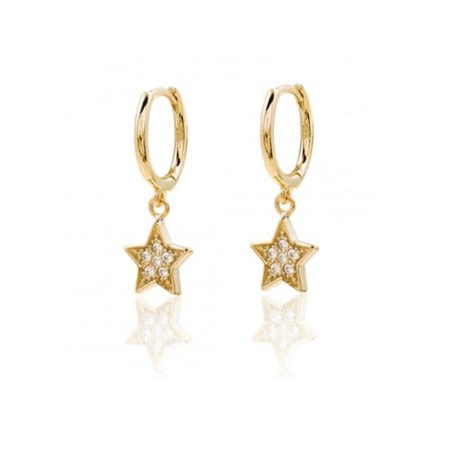 Pendientes Aro de plata de ley con estrella con circonitas colgando. Bañados en oro amarillo.