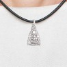 Colgante Virgencita de Regla en plata de ley con cordón de cuero con cierre de plata de ley.