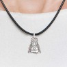 Colgante Virgencita del Rocío  en plata de ley con cordón de cuero con cierre de plata de ley.