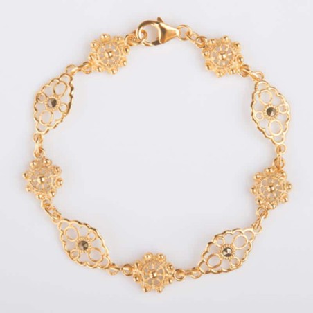 Pulsera de plata bañada en oro de 23 kilates de Botones Charros y filigranas charras con marcasitas. Muestra secundaria.