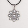 Collar Botón Charro de plata de primera ley con Perlas y cordón de cuero en color negro, pequeño.