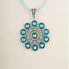 Collar Botón Charro de plata de primera ley con esmalte y cordón en color turquesa. 10 Esferas.