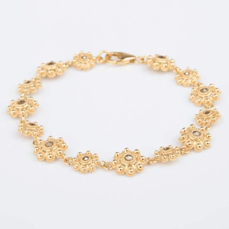 Pulsera de plata de primera ley chapada en oro de 23 kilates de Botones Charros de dos tamaños. Muestra principal.