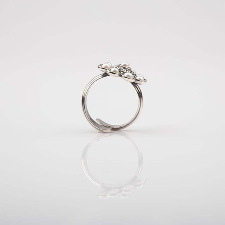 Anillo Botón Charro de plata de primera ley con perlas naturales. Otra vista.