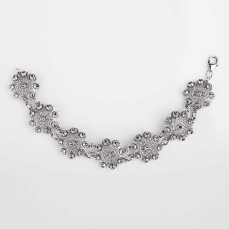 Pulsera de plata de primera ley de doble cadena con Botones Charros grandes con marcasitas. Muestra 3.