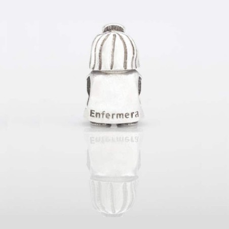 Charm profesión Enfermera en plata de ley para la pulsera de Pandora o similares. Frontal. Trasera.