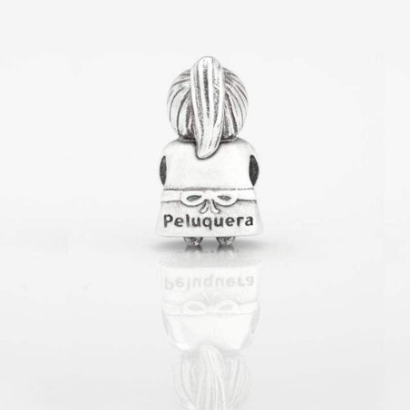 Charm Peluquera en plata de ley para la pulsera de Pandora o similares. Trasera.