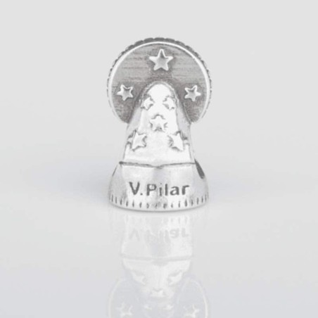 Charm Virgencita del Pilar en plata de ley para la pulsera de Pandora o similares. Vista trasera.