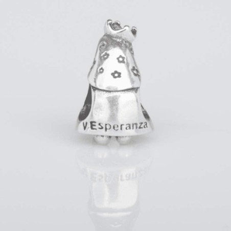 Charm Virgencita de la Esperanza en plata de ley para la pulsera de Pandora o similares. Vista trasera.