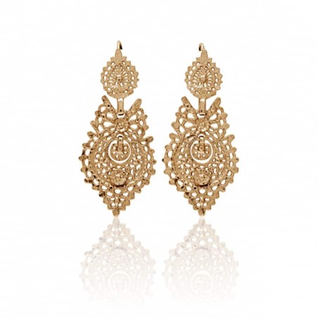 Pendientes lazo grande de filigrana charra en plata de ley y chapados en oro. Pendientes de gancho.