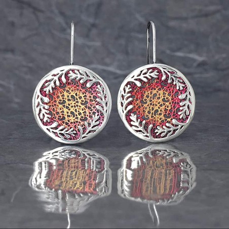 Pendientes Plata con esmalte en rojo y amarillo de gancho.