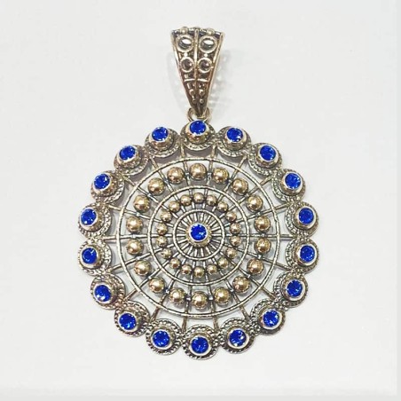 Colgante Botón Charro Plata con Circonitas azules