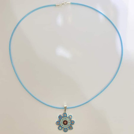 Colgante botón charro plata con esmalte azul a fuego. cordón y joya.