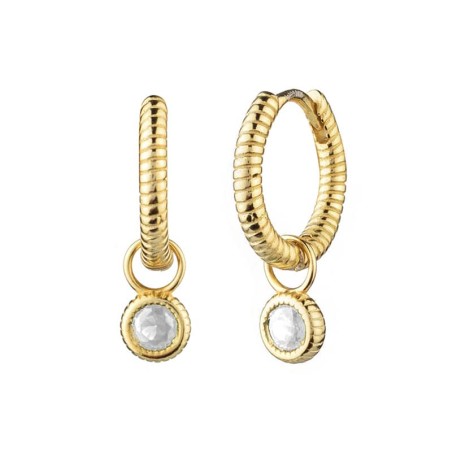 Pendientes de Aro en plata bañada en oro con circonita blanca. Imagen.