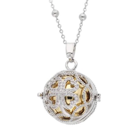 Llamador de Angeles TREBOL, con circonitas y Cadena de 90 cm con bolitas de acero.